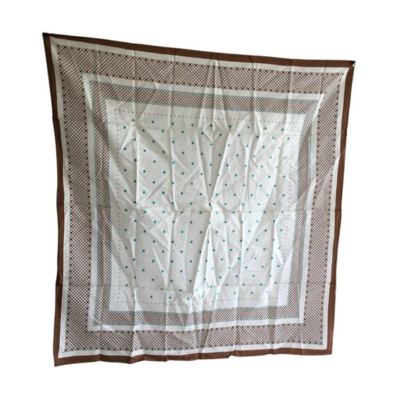 Vintage Japanese Scarf 30.5" Square Brown White Polka Dot Rayon Embossed - Picture 1 of 5